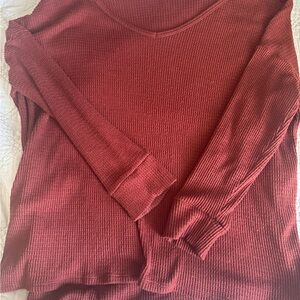 American Eagle Outfitters Waffle Knit Top - Burgundy